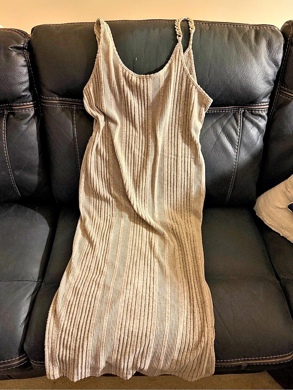 Ribbed Maxi Dress in Beige